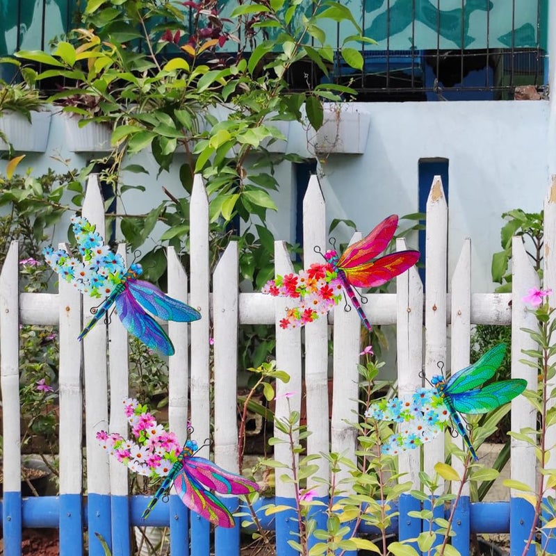 dreamskip Store Dragonfly Wall Decor, 4 Pack Metal Outdoor Wall Decor Art, Colourful Dragonfly Decor for Garden Yard Patio Fence Living Room Bedroom - Image 2